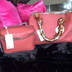 Coral Structured Satchel & Cosmetic Case Set